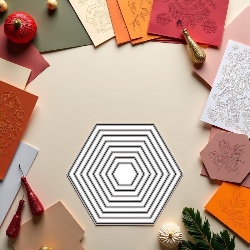 Labriciyon Hexagon Background Cutting Dies Metal Hexagon Die Embossing Stencils for Thanksgiving Christmas Greeting Card Paper DIY Craft Decoration Die Cuts for Card Making, Scrapbooking Die-Cuts - Image 2